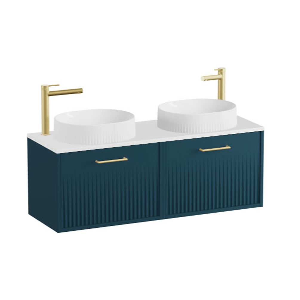 Vado Safari Fluted 1200mm Atlantic Blue Wall Hung Vanity Unit & Gloss White Worktop